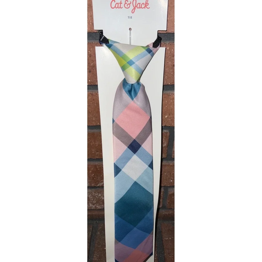 Cat & Jack Boys Plaid Necktie Multi Color Blue Pink Green Size M/L Adjustable